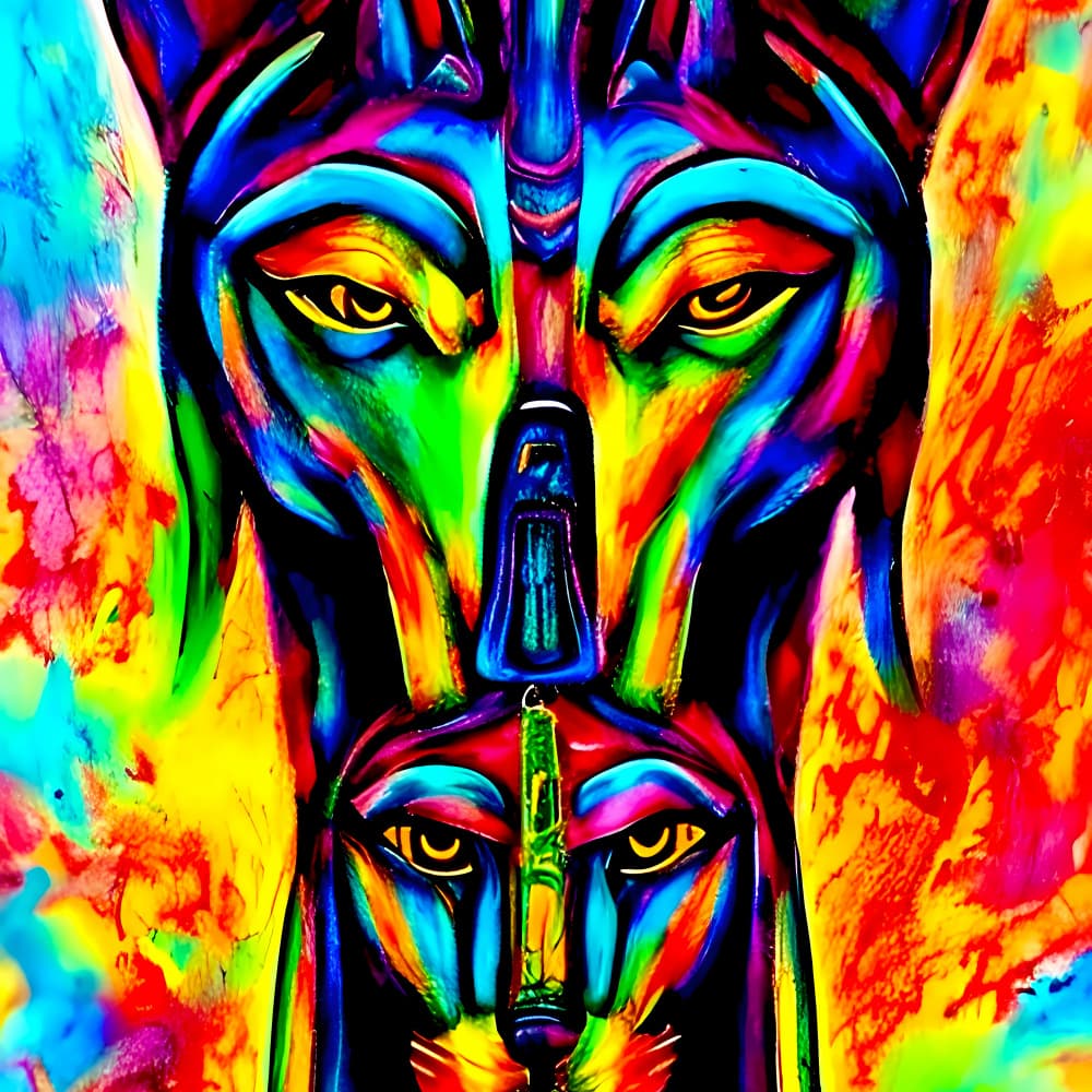 Neon Anubis Portrait by mnemonixART — canvas wall art