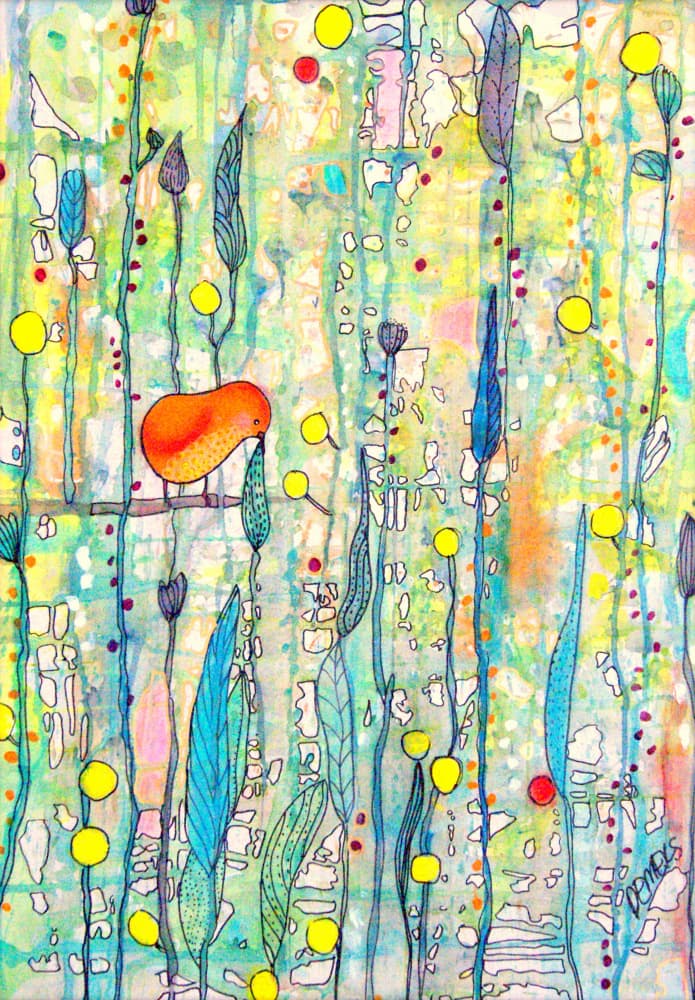 Whimsical Garden Bird by Sylvie Demers — canvas wall art