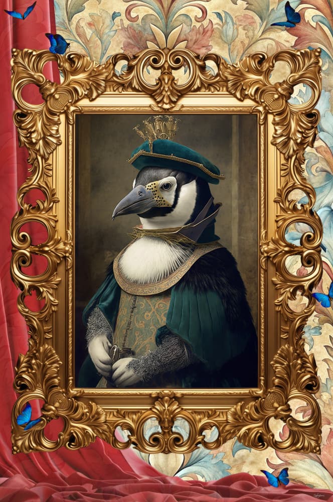 Royal Penguin Portrait by Sue Skellern — canvas wall art