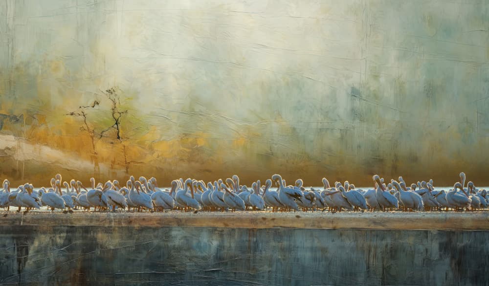 Pelicans Golden Reflection by Abbas Ali Amir — canvas wall art