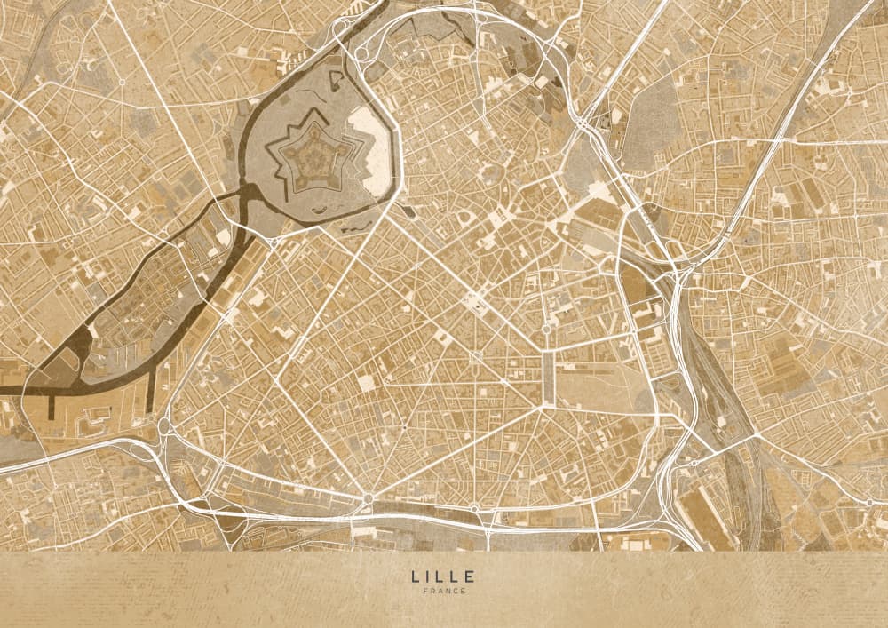 Vintage Lille Map by Rosana Laiz Blursbyai — canvas wall art