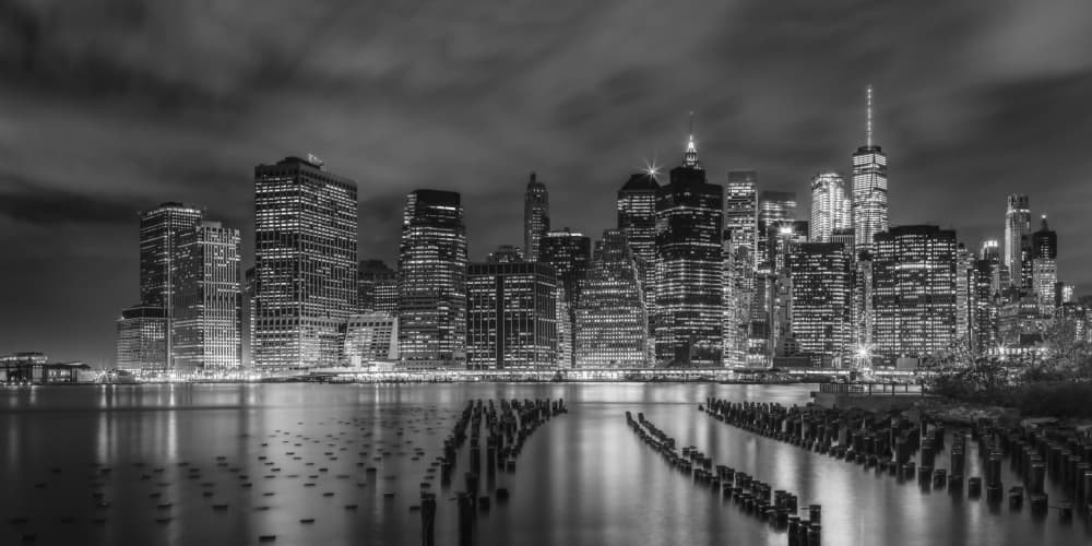 Night City Reflections by Melanie Viola — canvas wall art