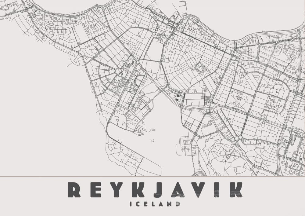 Reykjavik City Map by Nicholas — canvas wall art