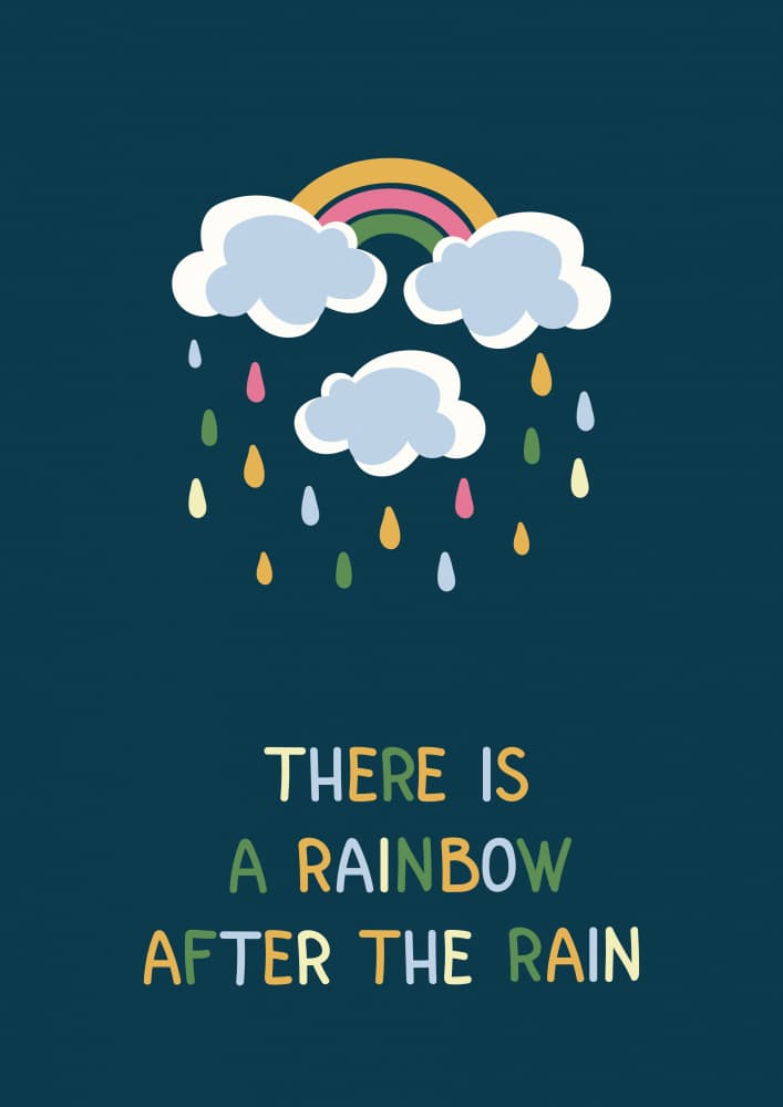Whimsical Rainbow Rain Message by Olena Kovalova — canvas wall art