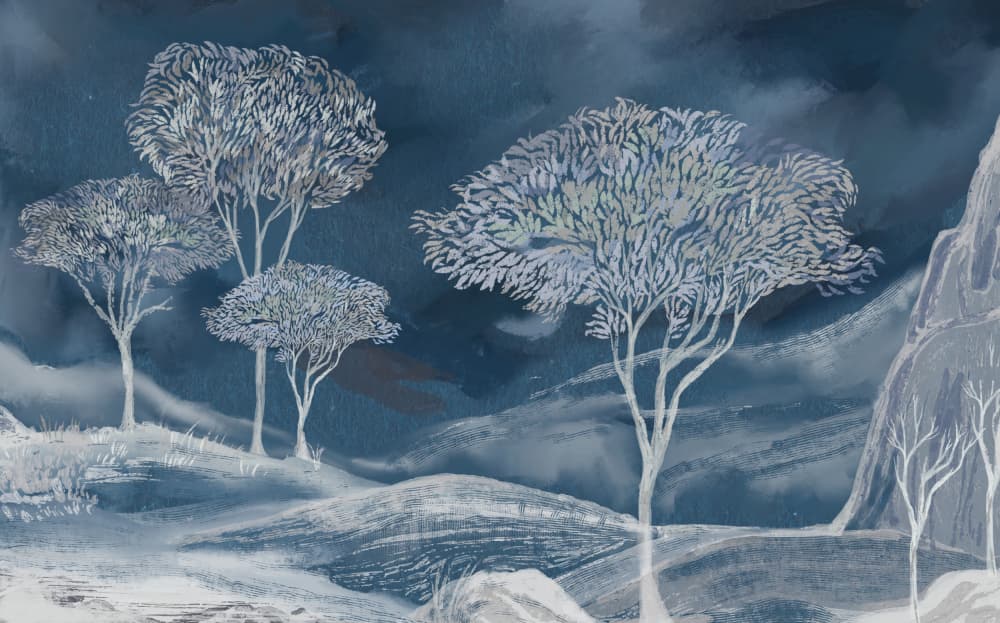 Blue Winter Trees by Josie George — canvas wall art