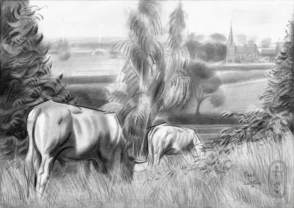 Cows Grazing Rural Scene by Corné Akkers — canvas wall art