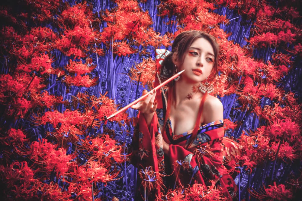 Ethereal Woman Red Kimono by KOIKI — canvas wall art