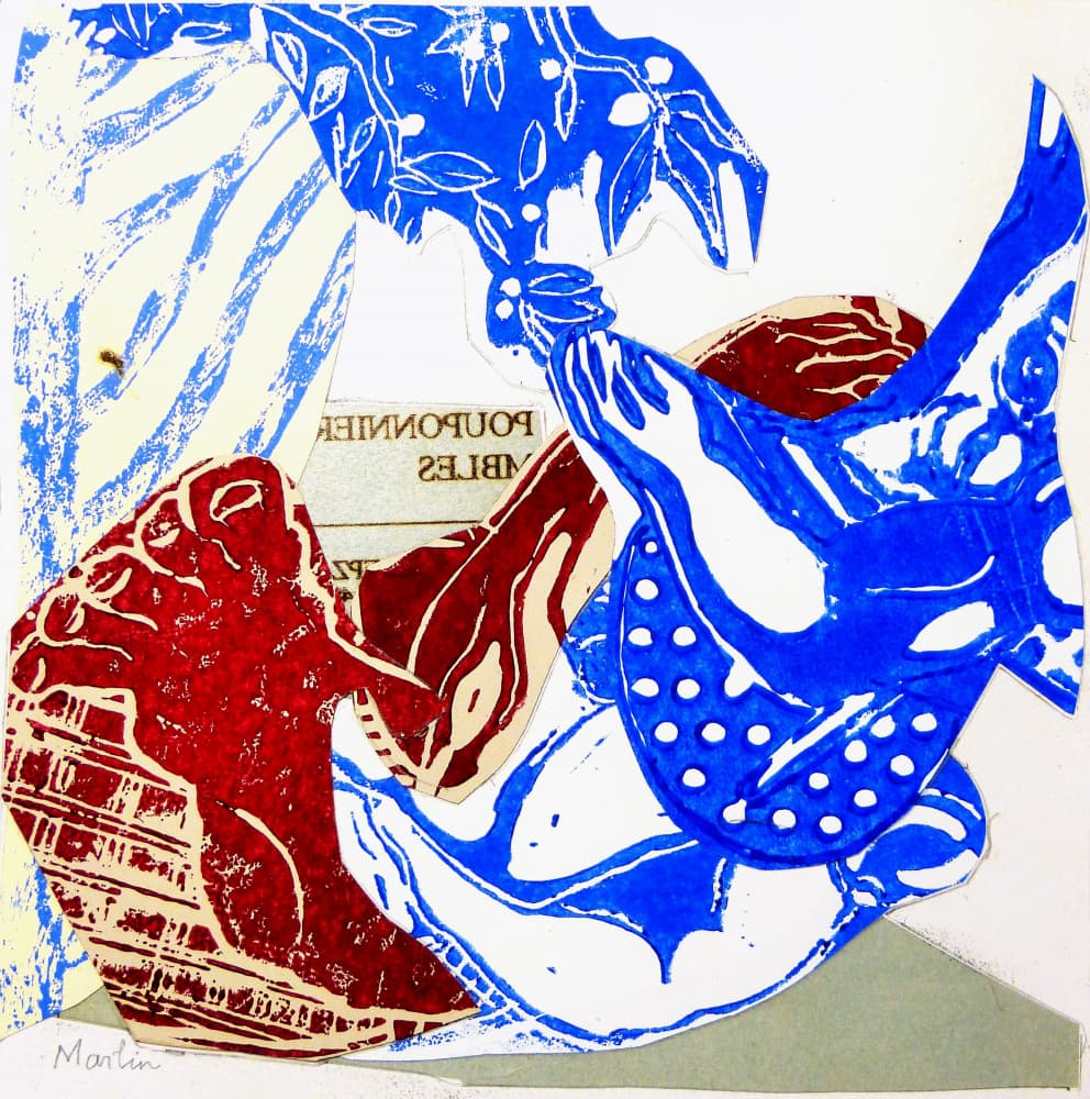 Blue Red Abstract Collage by Pascal Marlin — canvas wall art
