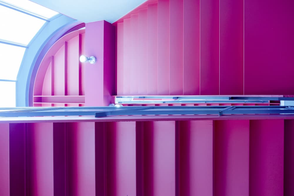Vibrant Pink Staircase by Tomoshi Hara — canvas wall art