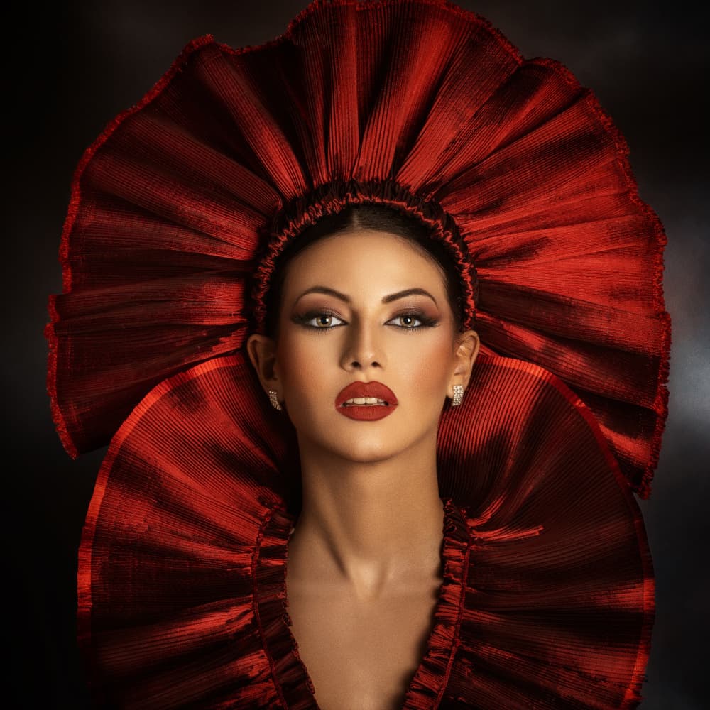 Regal Red Fashion Portrait by Peppe Tambè — canvas wall art