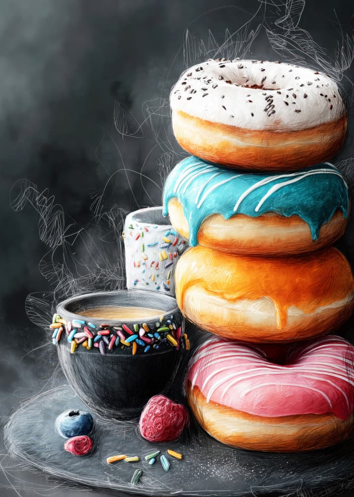 Donuts 3 food art by Justyna Jaszke — canvas wall art