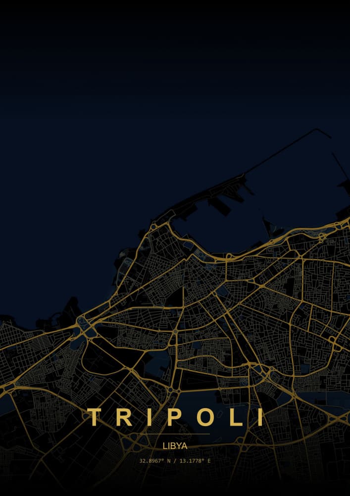 Tripoli Libya Night Map by HUGO — canvas wall art