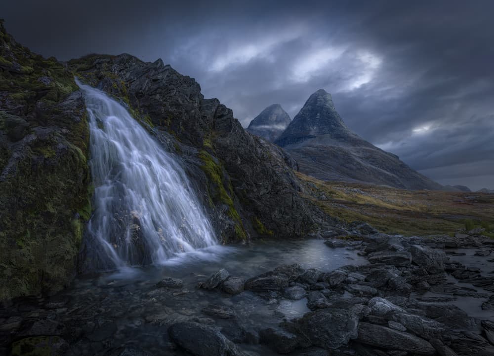 Dramatic Mountain Waterfall by Ole Henrik Skjelstad — canvas wall art