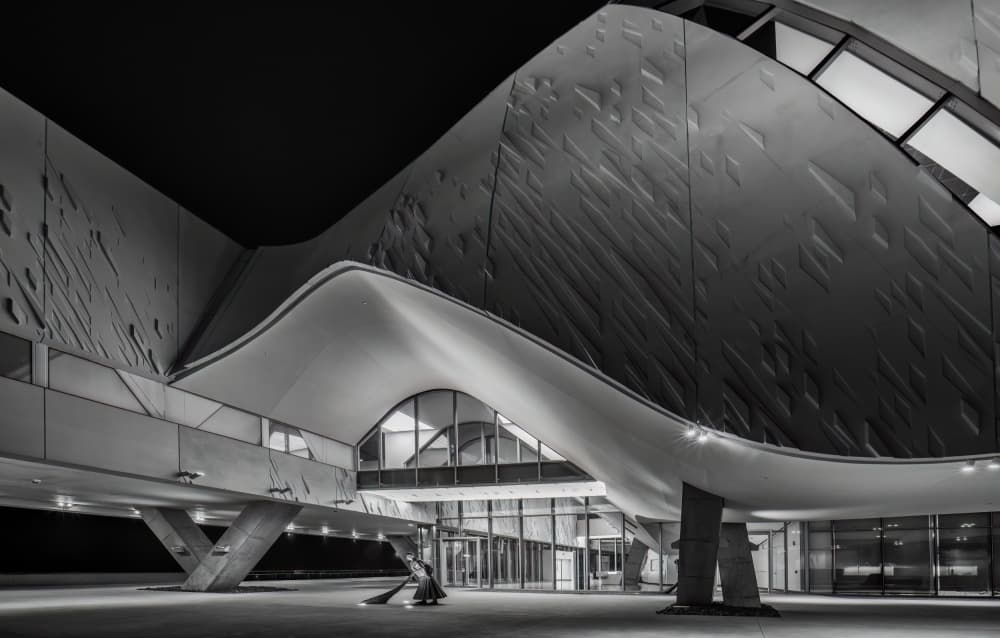 Nighttime Architectural Forms by Mike He — canvas wall art