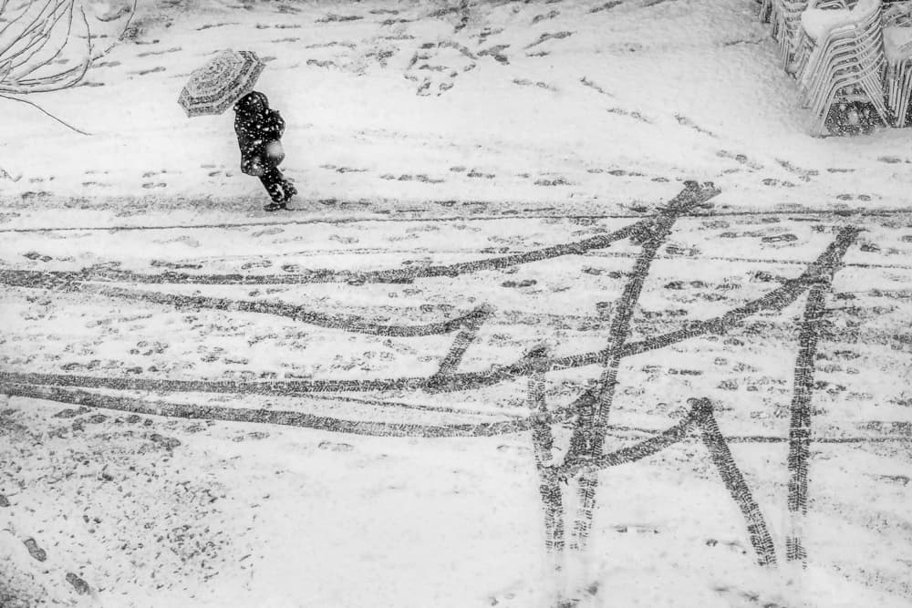 Winter Walk With Umbrella by Eiji Yamamoto — canvas wall art