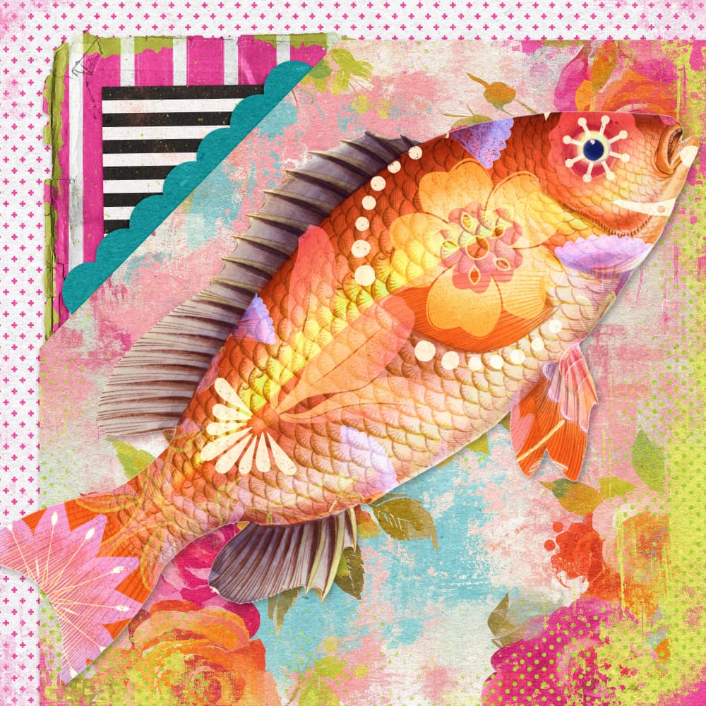 Colorful Floral Fish by Marja van den Hurk — canvas wall art