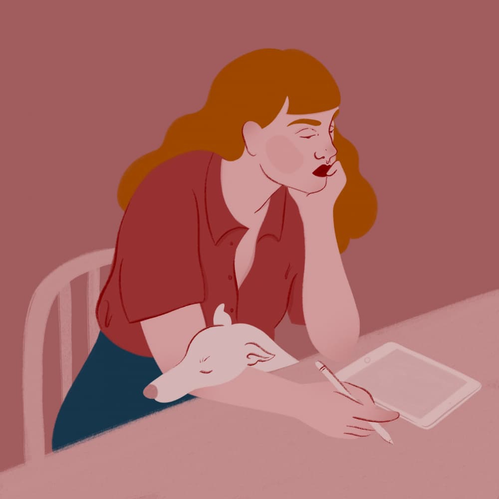 Woman Drawing With Dog by Ida Alvarsson — canvas wall art