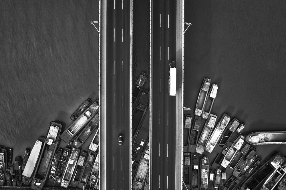 Overhead Bridge and Boats by Zhou Chengzhou — canvas wall art
