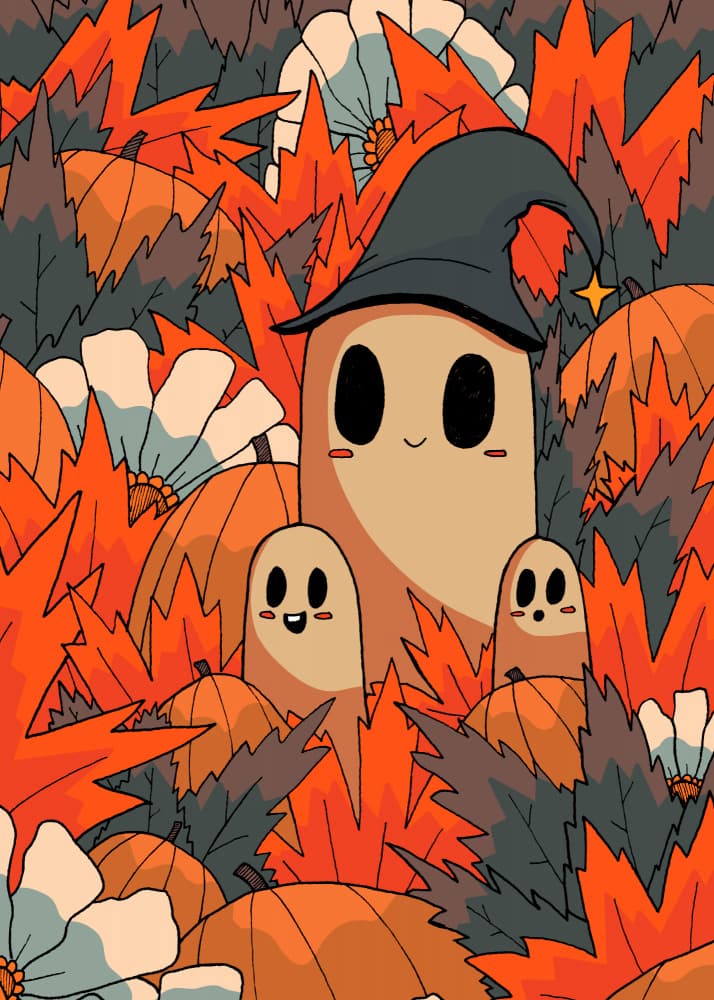 Spooky-Cute Autumn Ghosts by Stephen Wade — canvas wall art