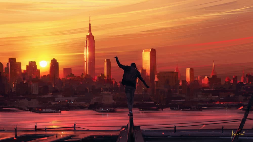 Balancing City Sunset by Alena Aenami — canvas wall art