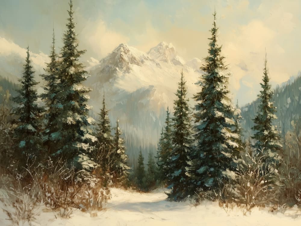 Snowy Mountain Pines by Jolly and Dash — canvas wall art