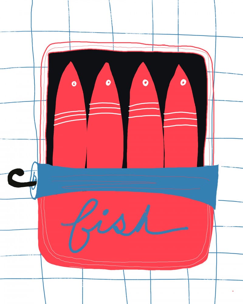Playful Red Fish Can by Bronwyn Baker — canvas wall art