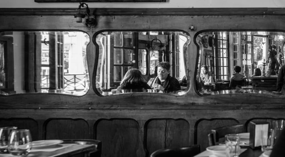 Cafe Mirror Reflections by Mike Kreiten — canvas wall art