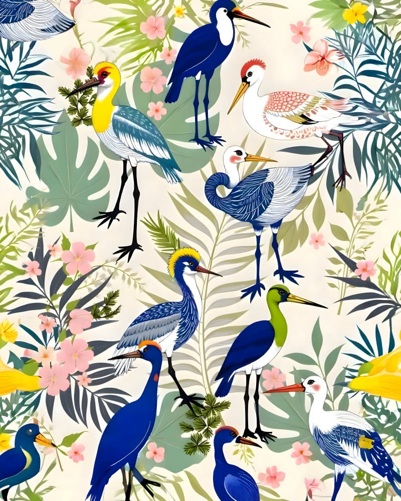 Vibrant Tropical Birds by Uma Gokhale — canvas wall art
