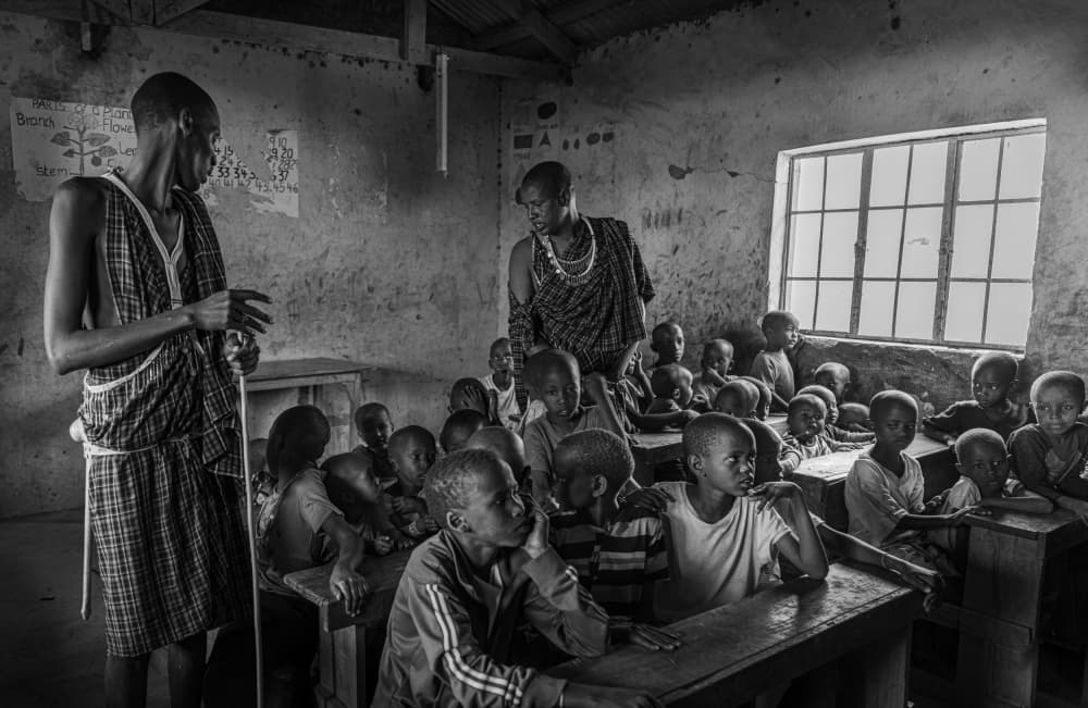 Maasai Classroom Lesson by Johnson Huang — canvas wall art