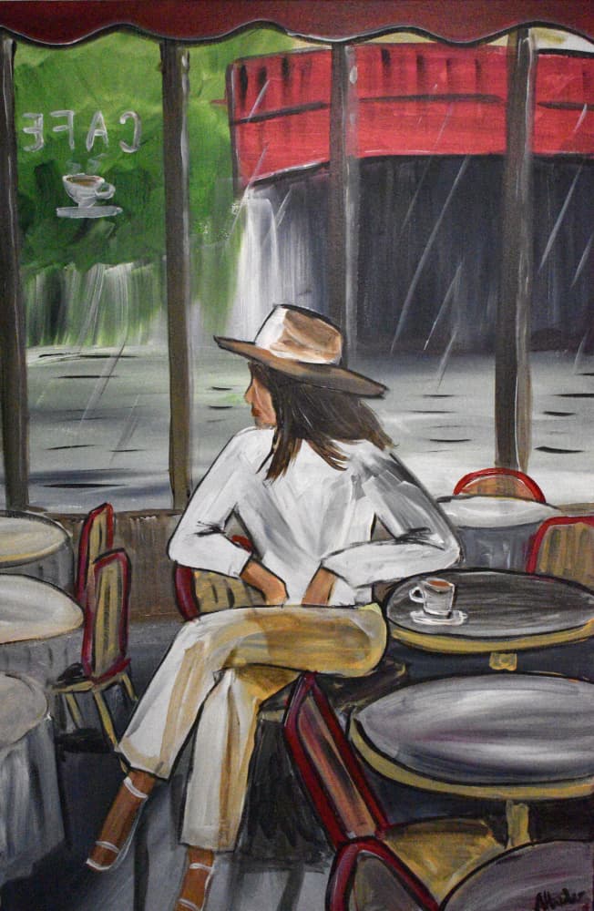 Rainy Day Cafe Scene by Aisha Haider — canvas wall art