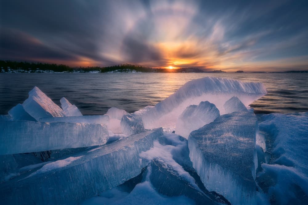 Golden Sunset Frozen Ice by Ben.C.L — canvas wall art