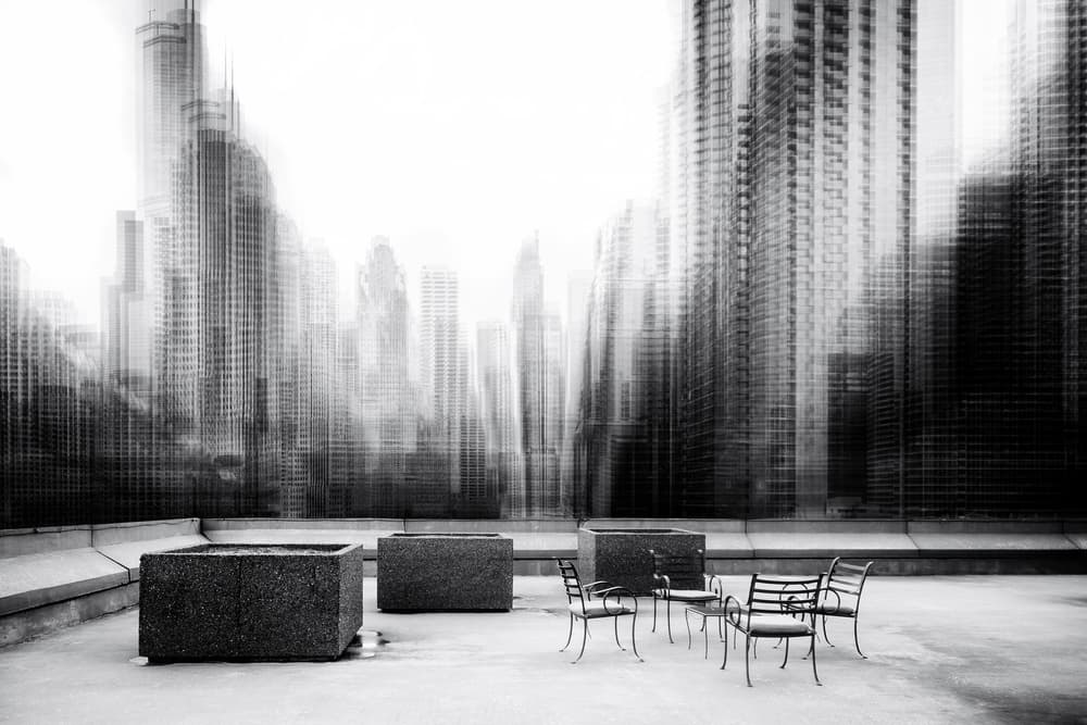Blurred City Rooftop by Roswitha Schleicher-Schwarz — canvas wall art
