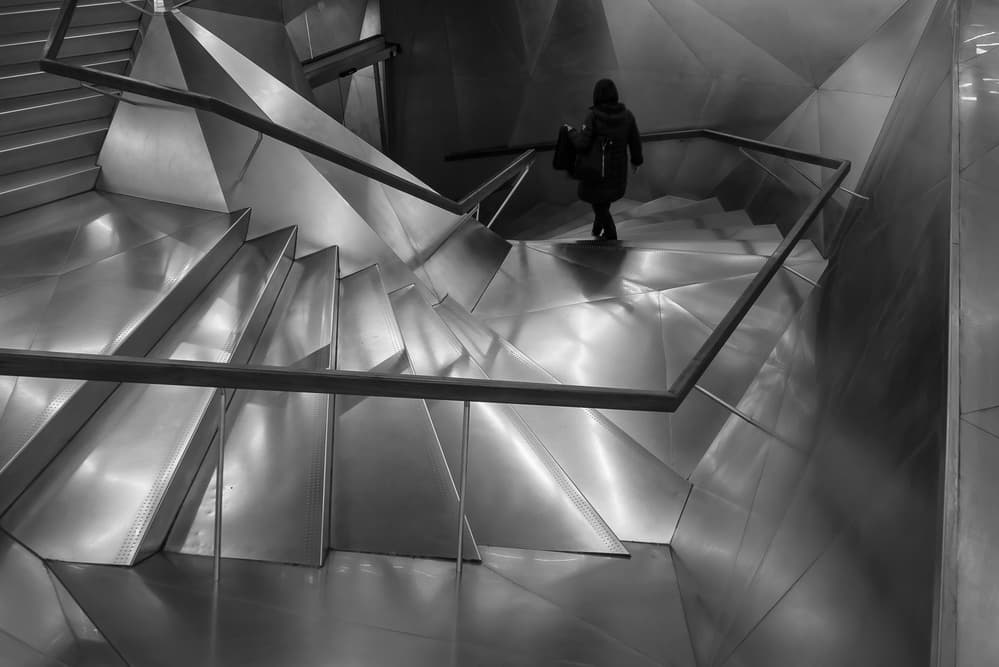 Geometric Staircase Journey by Carlos Pardo — canvas wall art