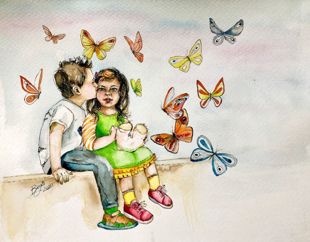 Sweet Childhood Kiss by Anda Bieza — canvas wall art