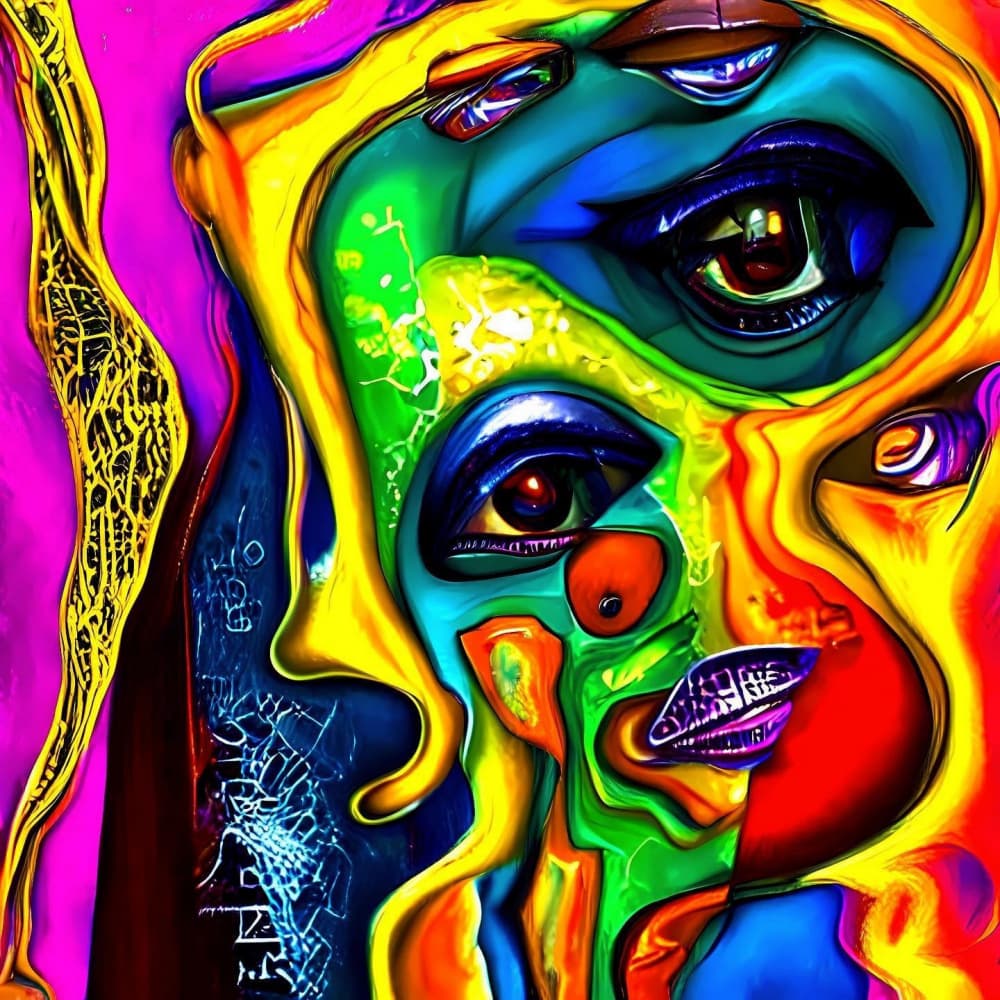 Vibrant Abstract Face by mnemonixART — canvas wall art