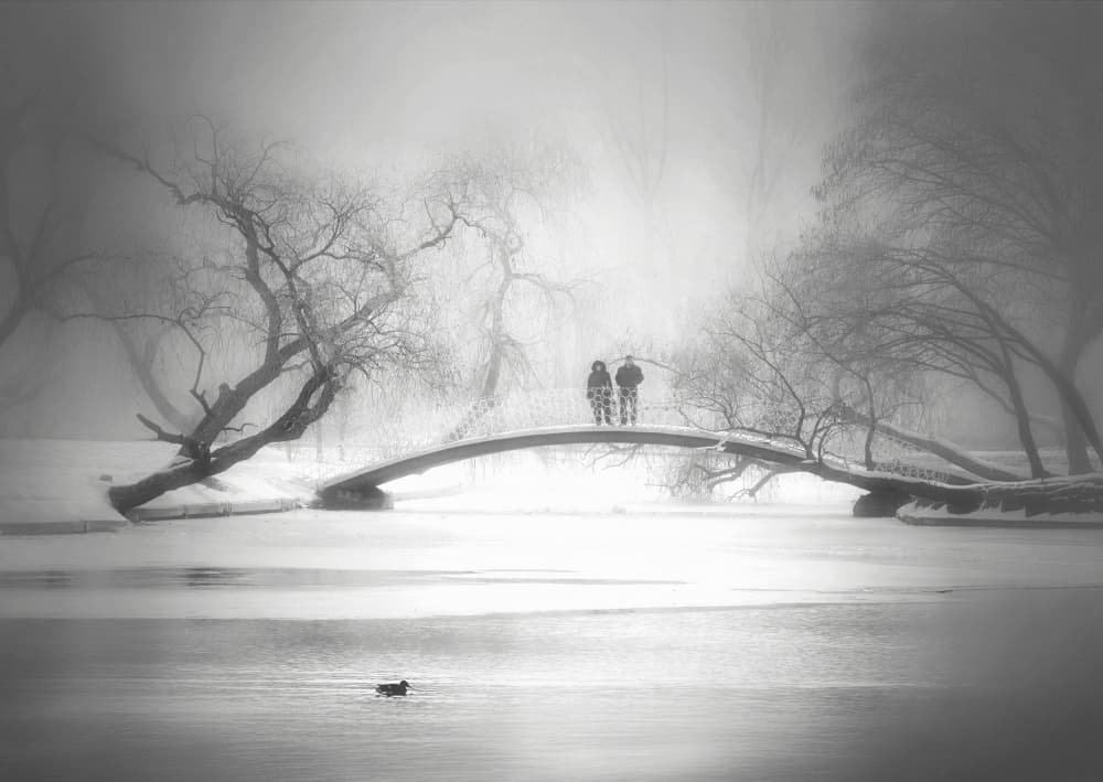 Winter Couple On Bridge by Cristian Andreescu — canvas wall art