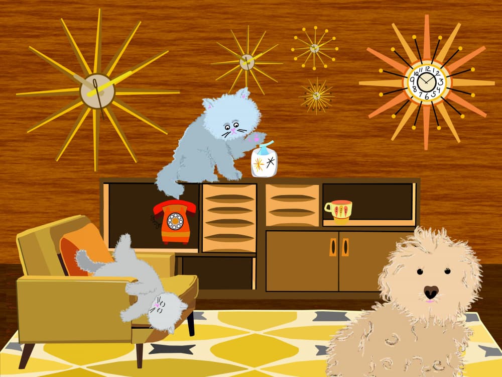 Playful Mid-Century Pets by Lynnda Rakos — canvas wall art