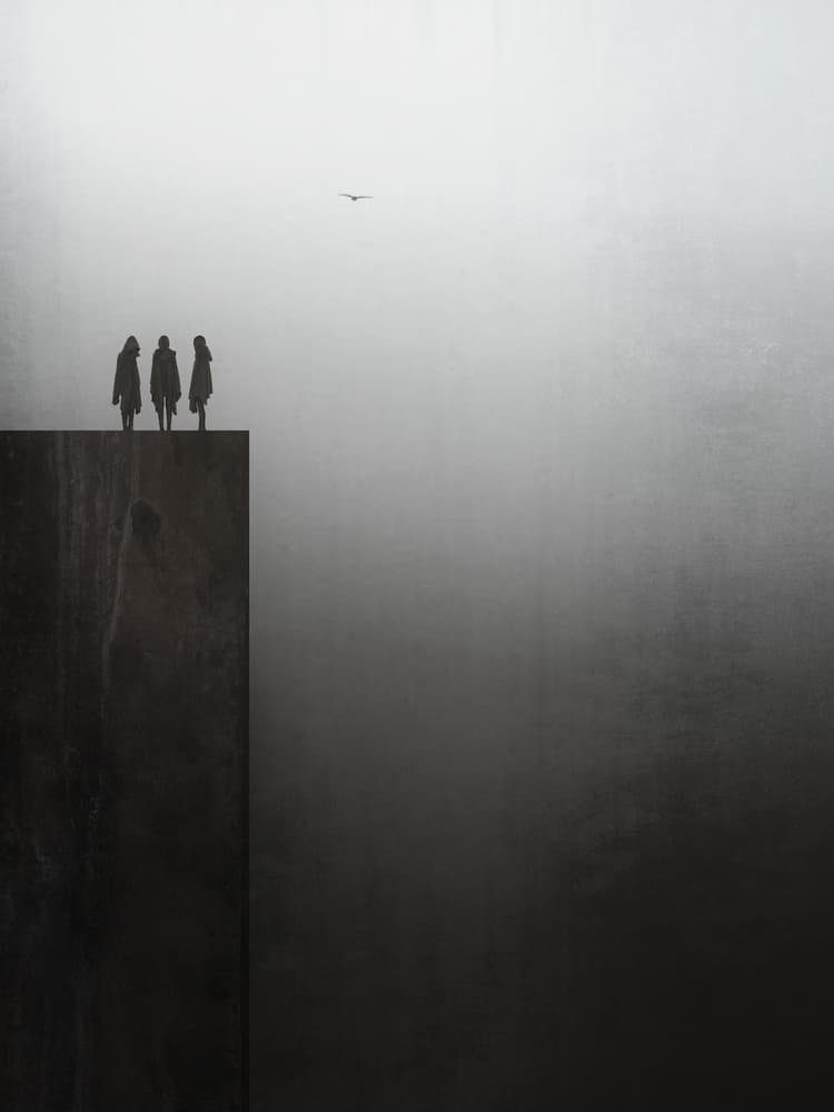 Three Silhouettes Misty Horizon by Jeffrey Hummel — canvas wall art