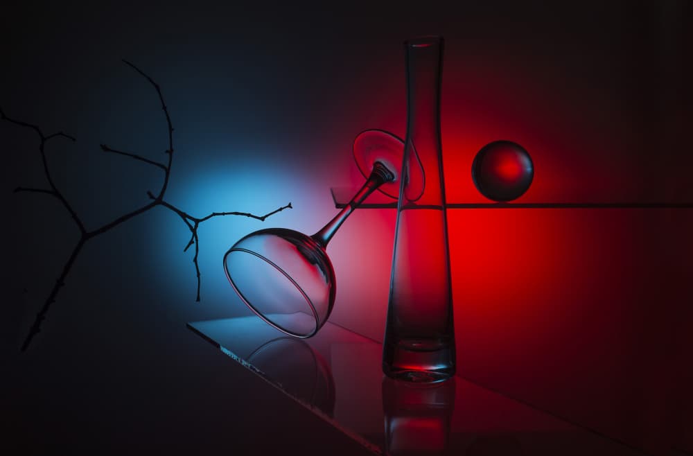 Red Blue Glass Still Life by Evgeniy Popov — canvas wall art