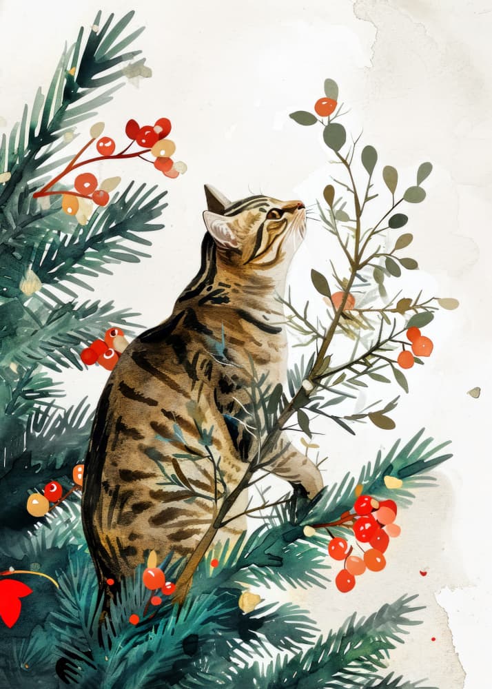Curious Christmas Cat by Justyna Jaszke — canvas wall art