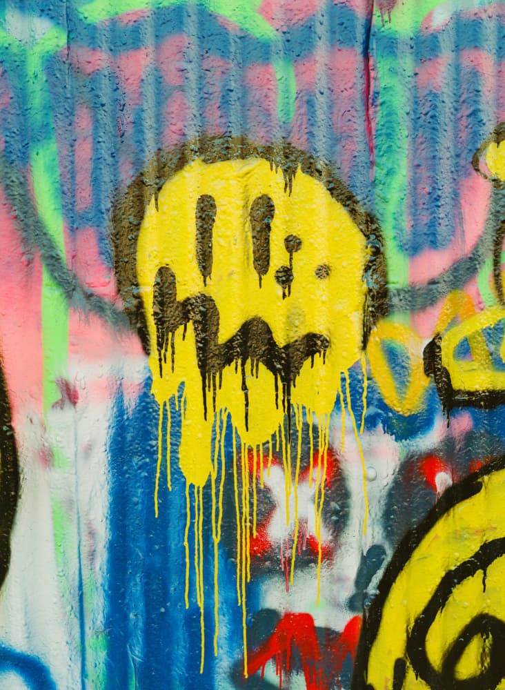 Dripping Yellow Graffiti Smile by Bethany Young — canvas wall art