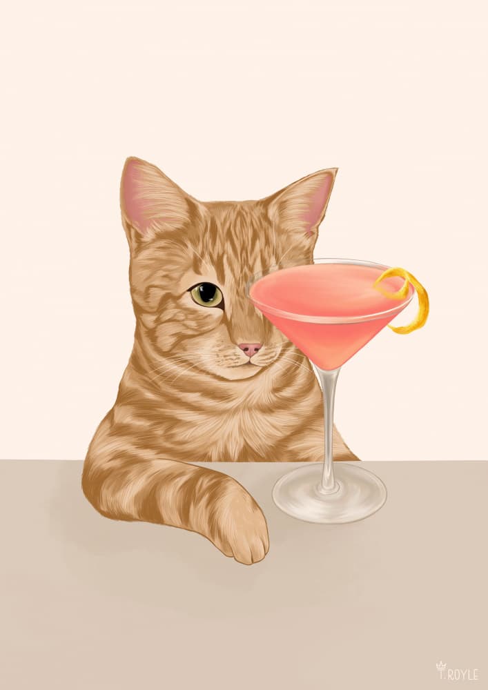 Curious Cat Cocktail by Tara Royle — canvas wall art