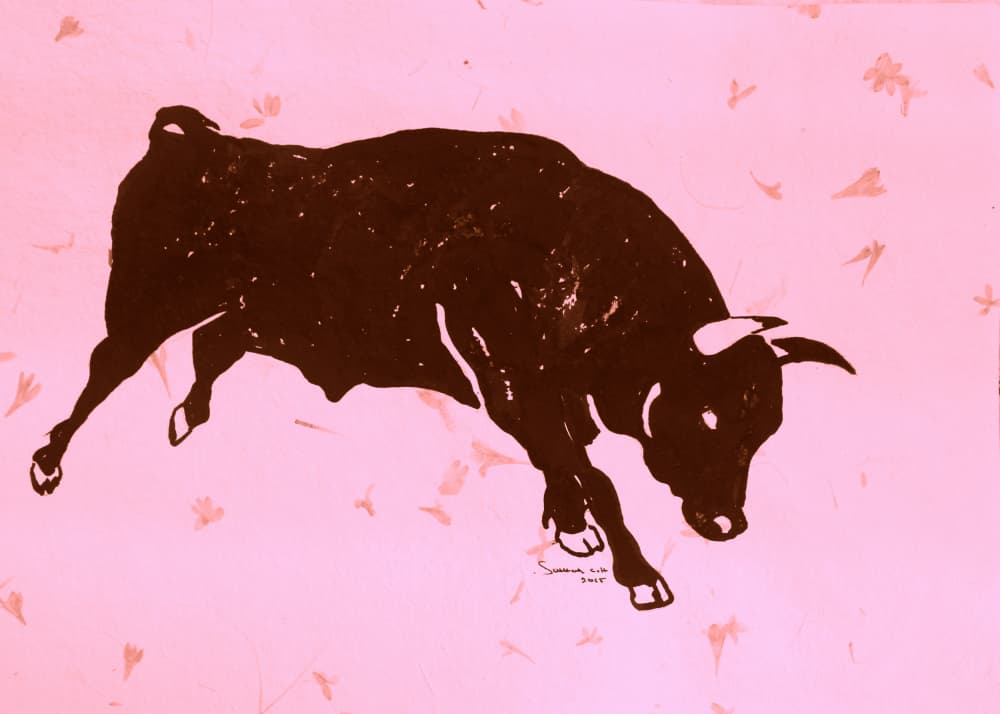 Pink Charging Bull by Santhosh ch — canvas wall art