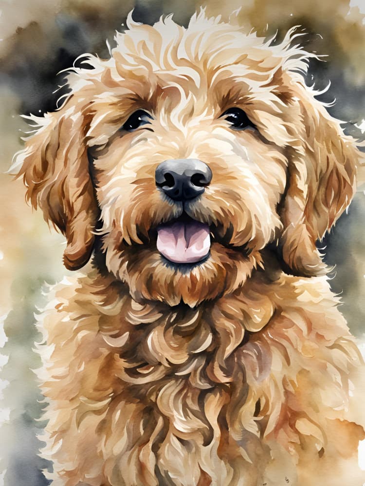 Happy Fluffy Doodle Puppy by Ohkimiko — canvas wall art