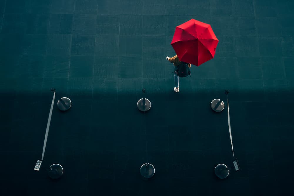 Red Umbrella Walk by MingLun Tsai (蔡明倫) — canvas wall art