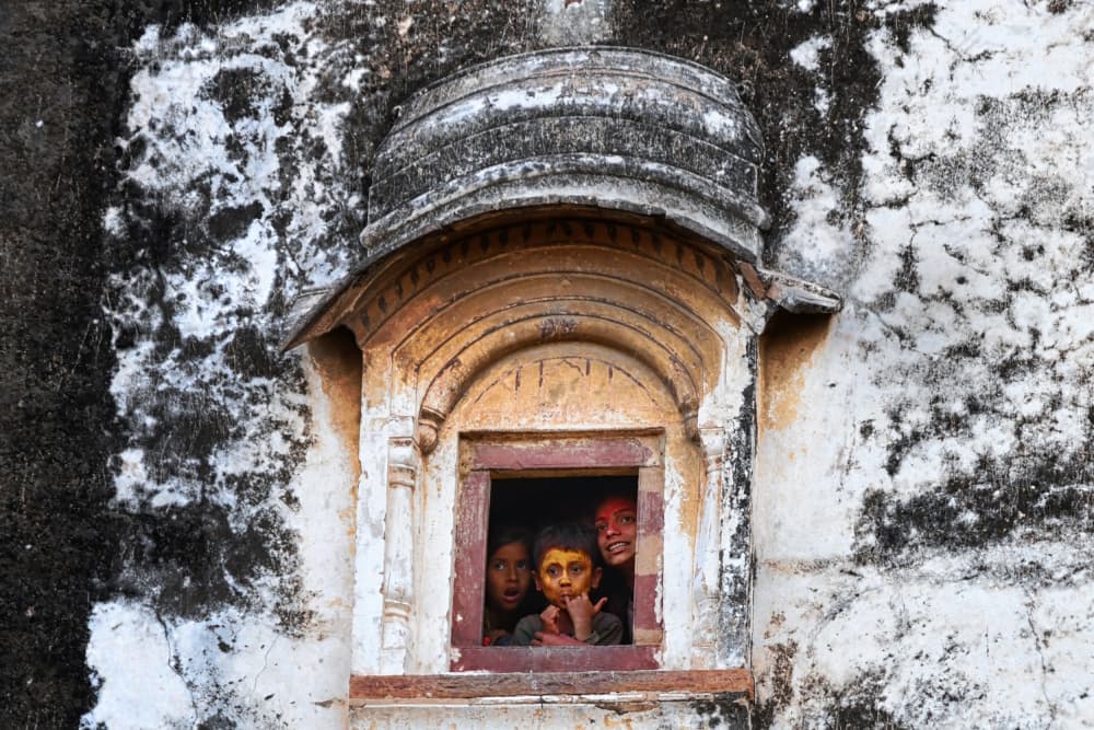 Holi Kids Window by Shaibal Nandi — canvas wall art