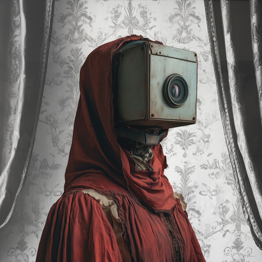 Red Robe Camera Head by Sue Skellern — canvas wall art