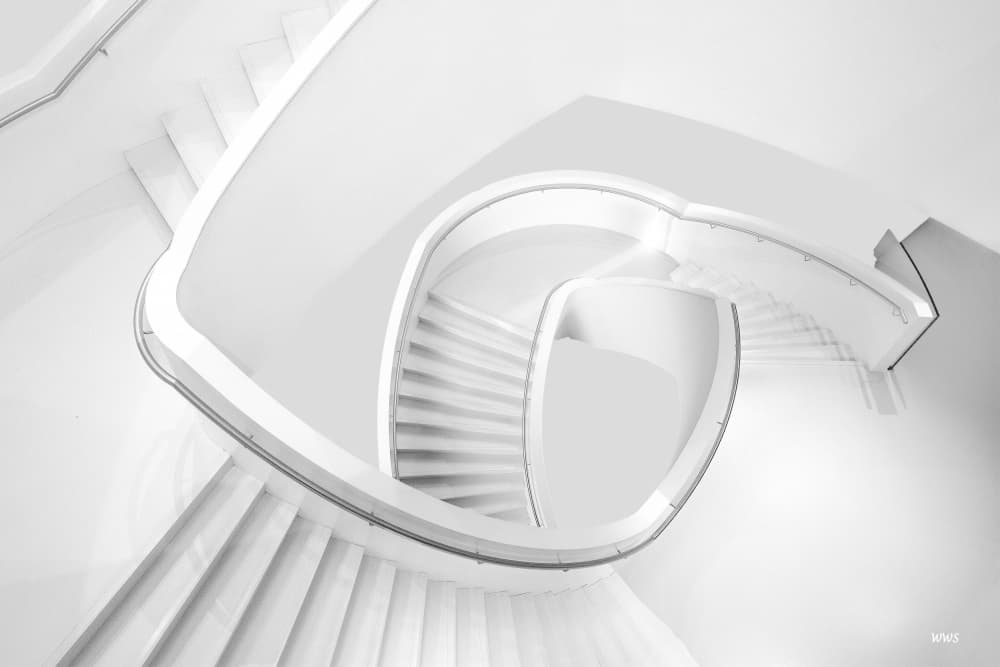 Modern White Spiral Staircase by Wilma Wijers Smeets — canvas wall art
