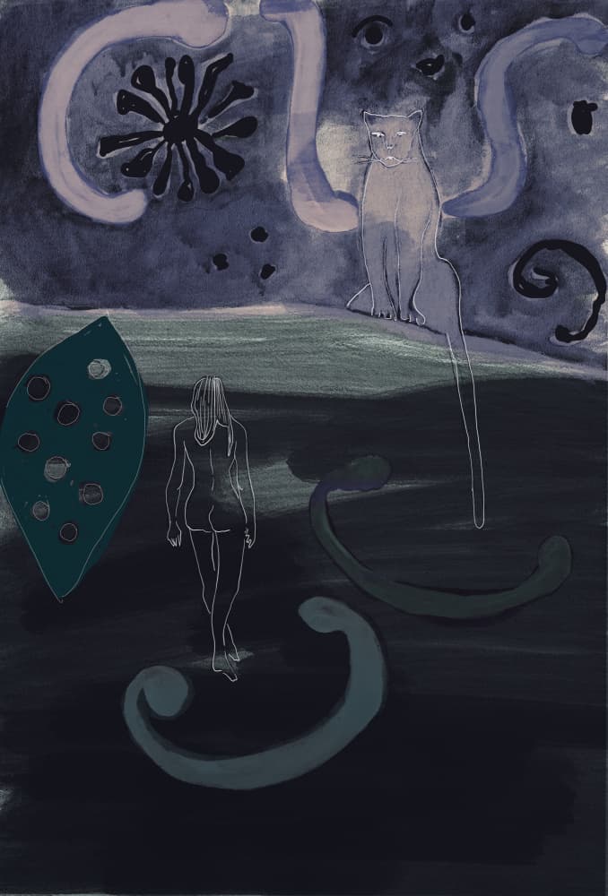 Surreal Night Cat by Beate Tubach — canvas wall art