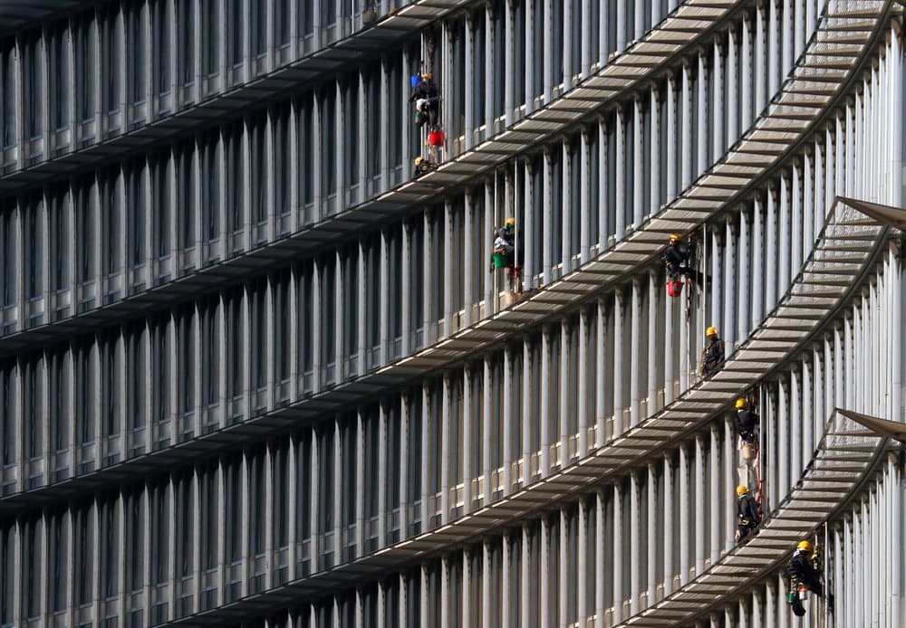 Modern Building Window Washers by Hans-Wolfgang Hawerkamp — canvas wall art